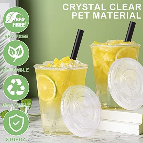 Kosotody [50 сетови - 18 мл] чисти пластични чаши со рамни капаци и сламки, миленичиња кристално чисти чаши за еднократна употреба за ладни пијалоци,