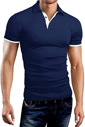 HDDK MENS POLO кошули предна плоча копче вратот Turndown Gold Golf врвови лето кратки ракави обични тениски кошула