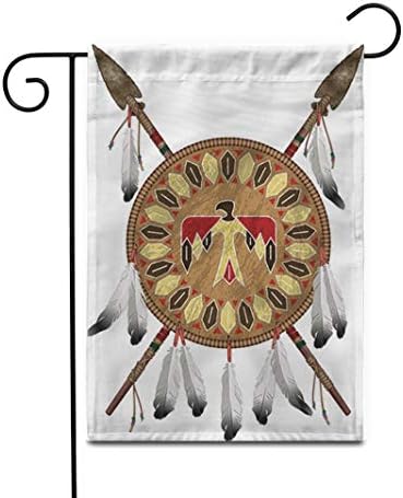 Awowee 12 x18 градинарско знаме племенски домородноамерикански индиски штит и копја за оружје образец на отворено домашно украсување двострано