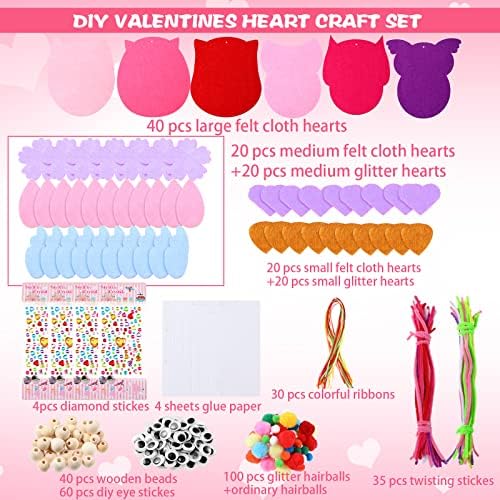 400 парчиња DIY в Valentубени срцеви занаетчиски сет DIY Felte Heart/Owl Занаетчиски материјали разновидни облици на срце, почувствувани