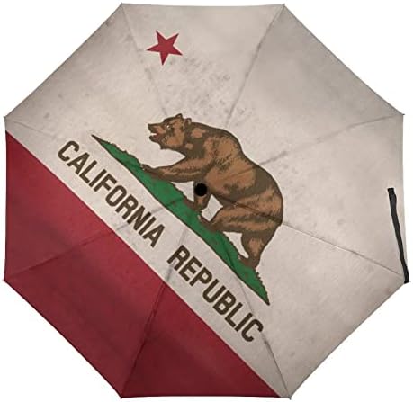 Гроздобер Калифорнија Знаме Компактен Автоматски Преклопен Чадор Ветроупорен Чанта За Патување Чанта За Мажи Жени