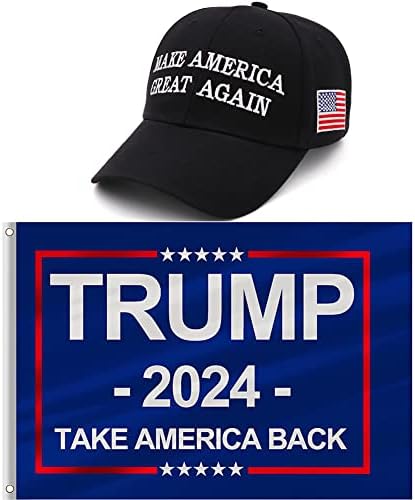 Трамп 2024 Мага Шапка И Знаме На Трамп Поставени, Доналд Трамп 2024 Шапка Вратете Ја Америка Бејзбол Капа