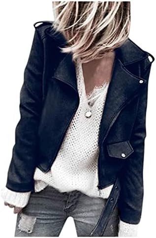 Suiciqueенски женски обичен палто за кратки палти за кратки палто на Suede Suede тенок јакна облека со џебови Кул јакни со моторцикл
