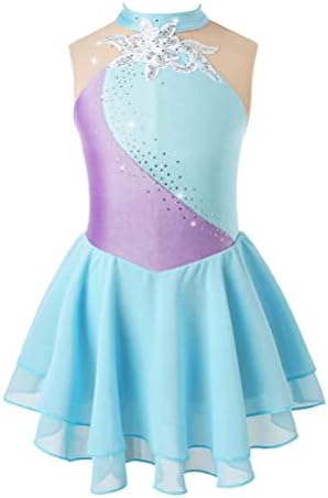 Аислор девојки лирски балетски танц фустан без ракави ригистони фигура на мраз лизгање леотарски фустан танцувачки лизгачки лизгања