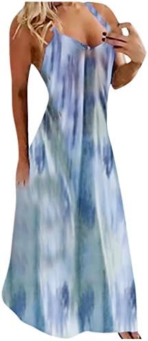 Летните фустани за жени, женски обични фустани цветни помли долги макси фустани за фустан за забава на плажа Бохо Сандерс