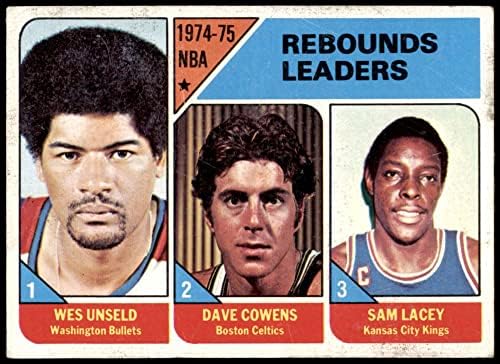 1975 Топпс 4 НБА лидери на скокови на ВЕС/Сем Лејси/Дејв Коуенс Канзас Сити Селтикс/Курсеви/кралеви ВГ/екс+ Селтикс/куршуми/кралеви