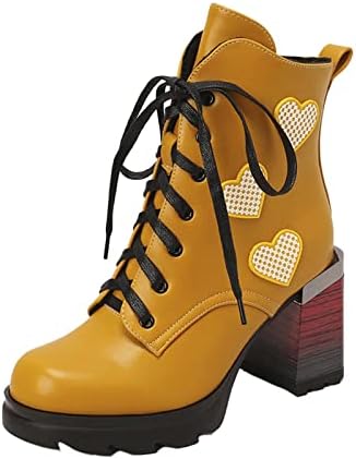Модни чизми за глуждот за жени бујни блок -потпетица чипка за студентски чевли возење чизми за теле за жени/девојчиња
