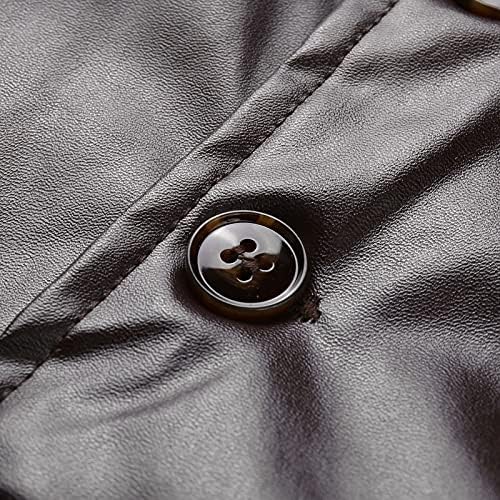 Zdfer Men's Retro Leather Leather Vest, плус копче без ракави V вратот на вратот, цврста боја гроздобер елеци со џебови Camisas para hombres