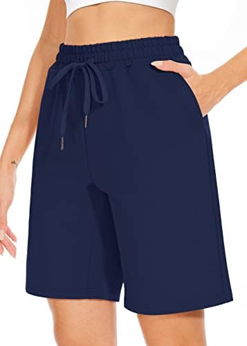 Tarseенски женски Бермуда шорцеви долги памучни лабави со џебови на коленото должина за јога -случајни шорцеви за вежбање
