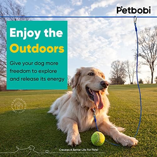 Petbobi Dog Zipline за задниот двор, систем со количка со тешки кучиња со 100 метри со кабел со 10 метри кучиња, мазно лизгање и без затегнување на воздушен кабел, тркач за кучињ