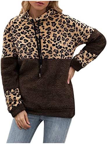Женски џемпери 2023 година со долги ракави пуловер леопард печати кадифен џемпер јакна пуловер руно џемпер јакна