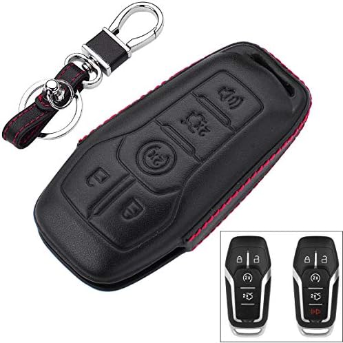 Royalfox Genuine 4 5 копчиња Кожен клучен клуч FOB CASC CASCE FOR FORD MUSTANG Explorer Taurus F-150 Fusion Edge, Lincoln MKZ MKC MKX Smart Key, торбичка за далечински клуч за автомобили со клуч за клучеви за клучеви ?