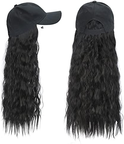 Rongxi Car Visor Frame Curly Party со капа за квалитет црна долга синтетичка коса девојче Women Whigh 24inch