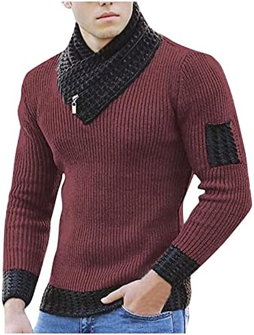 Плетен џемпер за мажи, шамија Висока јака зимска кукавичка вратот пулвер за крпење на лепенка обична топла скокач врвови
