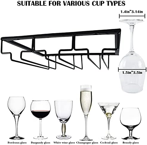 Amufyshh 3 реда Вино стаклена решетка за под кабинетот, 2 пакувања лавици за матични софтвер, метални решетки за висат вино, организатор