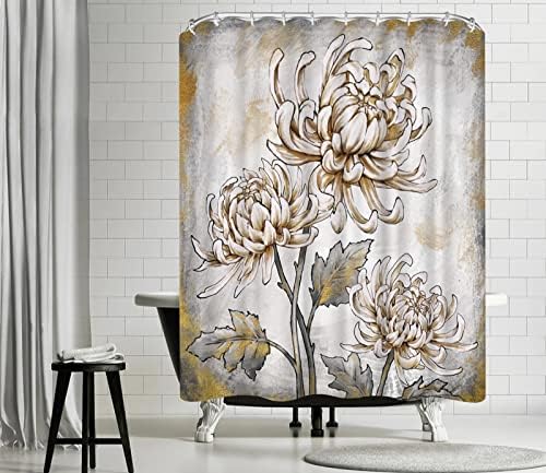 Рустикална цветна туш завеса ткаенина хризантема есенска природа цветница за бања завеса ретро цветни завеси за фарма куќа бања декор со куки