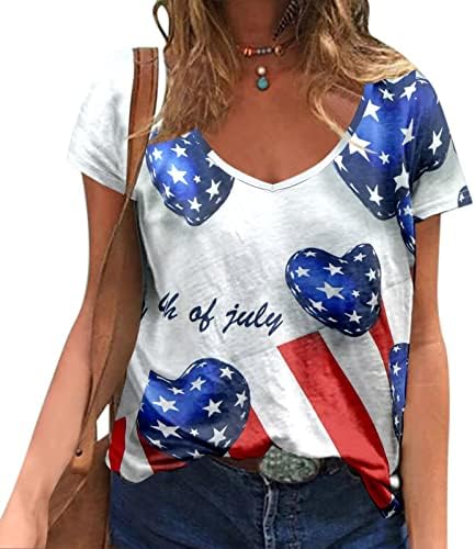 4 -ти јули кошули жени во САД знаме маички кошули Обични летни врвови кратки ракави маички патриотски удобни лабави кошула Туника врвови