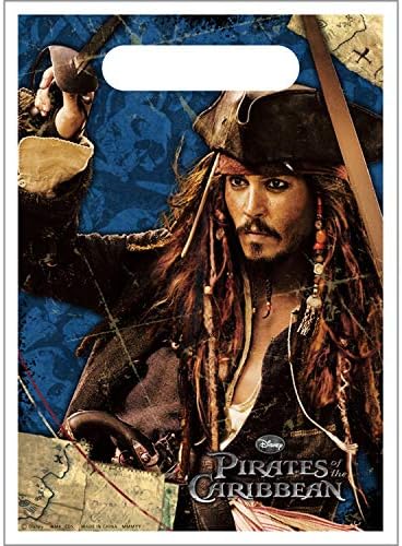 Пакет за снабдување со пирати од карипската забава за 16 вклучува десертни плочи, салфетки, табела, банер, плен вреќи, покани, маски