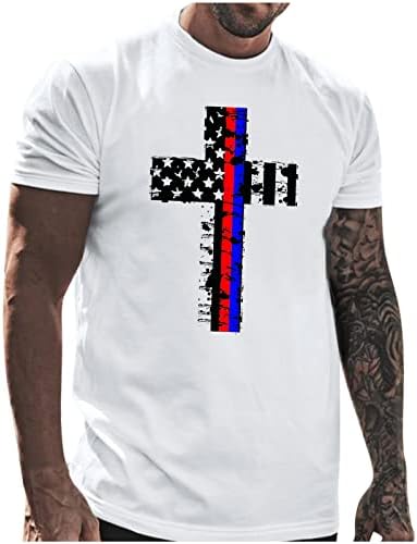 XXBR Менс патриотски војник со кратки ракави маици Американско знаме Исус крст печатење врвови за вежбање спортски основни маички