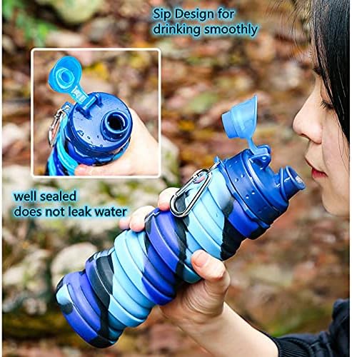 Шишиња со силиконски вода со склопување на вода, шишиња со вода што може да се употребува, 16oz преносни шишиња со вода што протекуваат