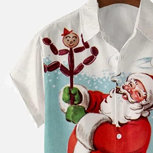 XXBR Божиќни кошули за кратки ракави за мажи, Божиќно копче Дедо Мраз надолу, надолу од јака од врвови за дома, домашна забава Доцна есен