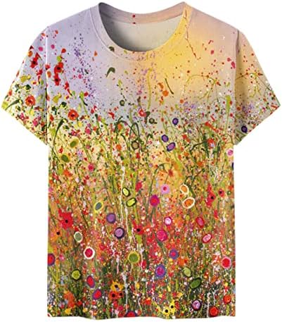 Врвни жени 2023 година со кратки ракави памучни екипаж вратот на вратот графички печатење цвет лабава вклопена маица за девојчиња против девојки