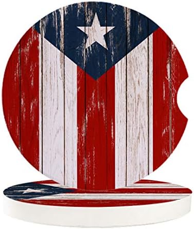 Абсорбента Автомобил Подлоги За Носителите На Чаши Порторико Знаме, Мали 2.56 инчен Керамички Камен Пијалок Подлога За Жени Мажи, Гроздобер