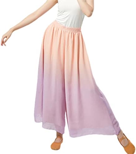 Сопственост на женски градиент широки нозе панталони Елегантни класични танцувачки здолништа панталони шифон танчер јога облека возрасни