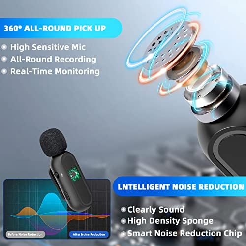 Бибрутек безжичен лавалиер микрофон за подкаст за видео снимање на видео-снимање на Android, лапел мини микрофони со преносен случај за полнење