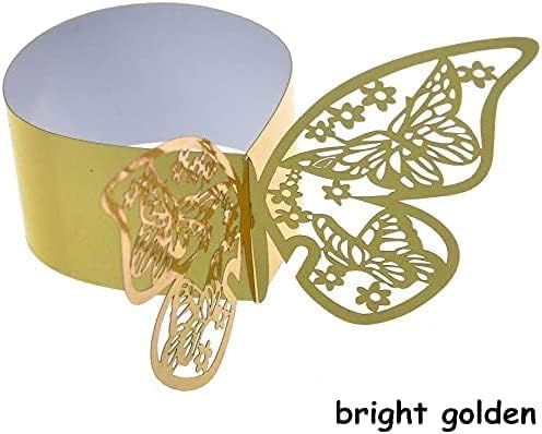 100 парчиња салфетки прстени ласерска исечена форма на пеперутка форма фолија држач за салфетка за свадби за забава за украсување на табели