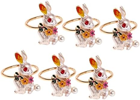 Jardwe 6pcs bunny декор гроздобер прстен трпезарија за трпезарија декор животински салфетки прстени тркалезни салфетки завиткани палки