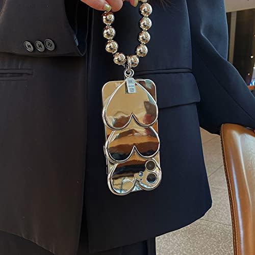 Јебоуе Компатибилен со Iphone 11 Случај Симпатична 3D Сребрена Хромирана Срцева Обвивка Со Прекрасна Нараквица Синџир Позлата Целосна Заштита