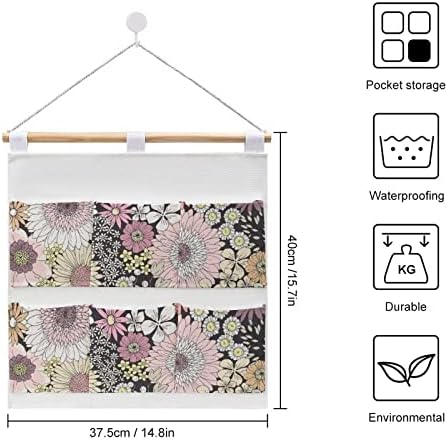 Гроздобер Расфрлани Цвеќиња Ѕиден Плакар Висечка Торба За Складирање 6 Џебови Ленен Памук Над Вратата Организаторски Торбички