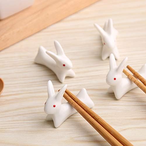 Хемотон керамика декор 4 парчиња, животински четкички за јадење, цртан филм зајаче зајаци, фигура за јадење, вилушка, керамички