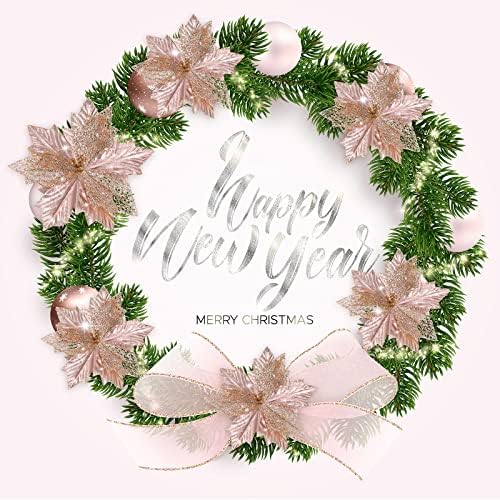 24 парчиња Божиќни вештачки сјајни цвеќиња украси за новогодишна елка сјајни божиќни цвеќиња, 6,7 инчи/ 4,7 инчи за празнични венци за
