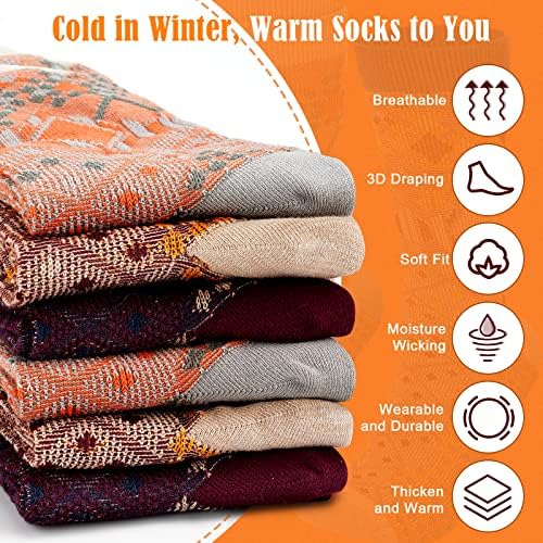 Alltope 6 пара волна памучна чорапи за мажи, нордиски чорапи зимски кабини чорапи гроздобер чорапи со есен, пад на чорапи, обични плетени унисекс
