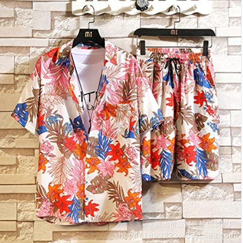 2 парчиња облека Облека за мажи со кратки ракави мода на хавајски кошула и кратки комплети гроздобер обични мускулни маици костуми костуми