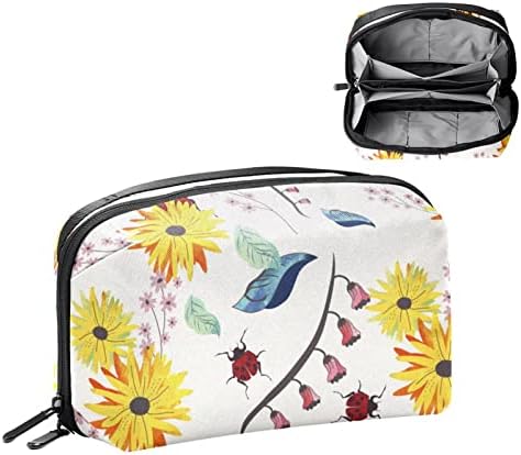 Шминка Торба Патент Торбичка Патување Козметички Организатор За Жени И Девојки, Пролет Жолти Цветови Цветаат Бубамара