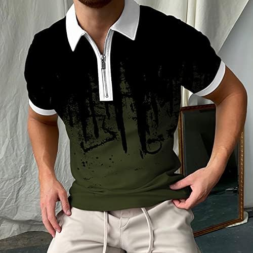 Xxbr 1/4 патент Поло кошули за мажи, лето-мастило-мастила маица со кратки ракави со опуштено деловно работење во случај на работа за голф