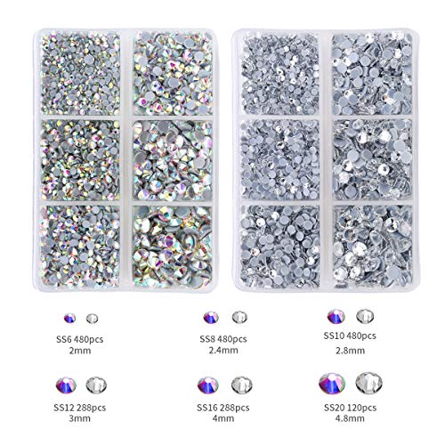 Nibiru 6000pcs Hotfix rhinestones рамен грб камења кристал сет со јасни и јасни AB 6 големини кристал и 12 мешани бои SS12