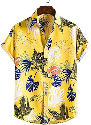Хавајски маички за мажи со кратки ракави со кратки ракави надолу Алоха кошула лето обичен памук редовно вклопување на плажа облечена