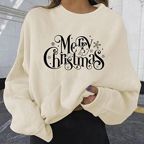 Flekmanart Women Gurly Christmas Brignate Long Sweever O вратот џемпер лабави џемпери 3D печатени пулвер грда Божиќна блуза обични