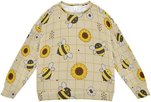 Пчела сончоглед Цветоло момче девојче џемпер за џемпер на дете, џемпер со екипаж, џемпер со долги ракави есенска зимска облека