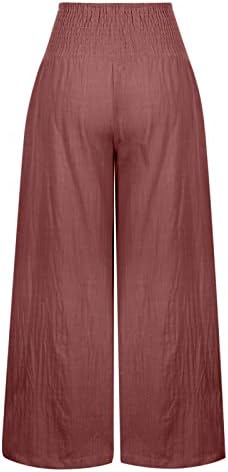 Lcepceенски женски високи половини со плетенка панталони лабави панталони со широки нозе удобни цврсти бои со џебови со џебови