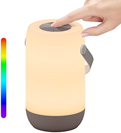 Табела за ламба, ноќна ламба за контрола на допир со ролна со USB полнење и напојување со батерии, топло бело и RGB боја за промена