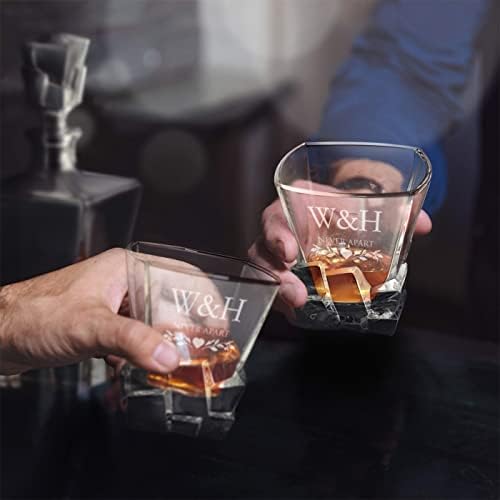 Мавертон Персонализиран Декантер За Виски и 4 чаши за парови-Елегантен комплет За Виски со гравирање-модел На Коцки Мраз-Стилски барвер