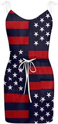 Денот на независноста на Денот на независноста на 4-ти јули фустан жени, летен завој суспензија обичен V-врат без ракави без ремен