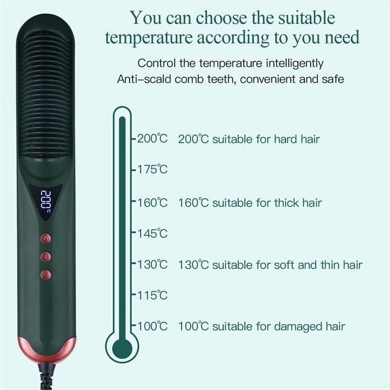 Lxxsh Hair Streterener четка Електричен топол чешел негативен јон виткање за испраќање на железо 7 температури загреани четка за коса