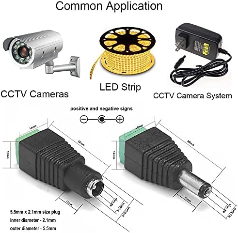 Guy-Tech DC Конектор за напојување 10 пара 5,5 mm x 2,1 mm DC 12V 5A ， 10pcs машки Додадете 10 парчиња приклучок за приклучок за приклучок за CCTV