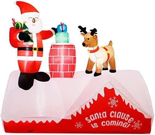 8ft високи Божиќни украси за надувување со Дедо Мраз и ирваси на покривот, 3x5 ft 210d полиестерско знаме со празник двор, разнесени декорации,